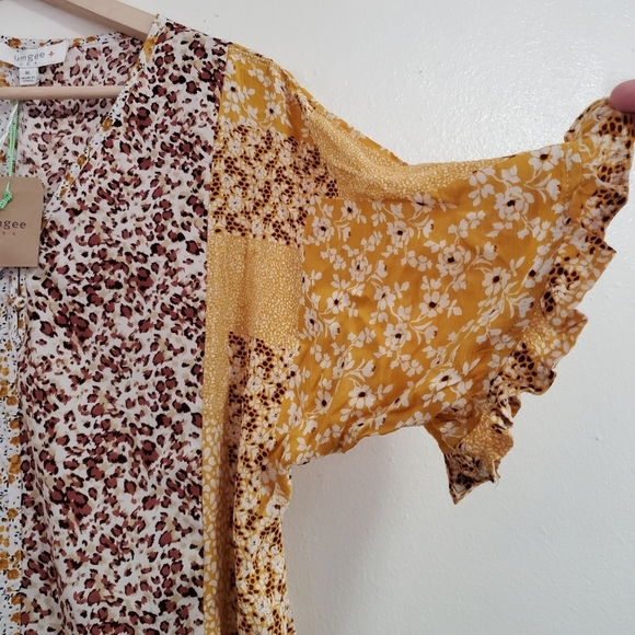 LAST ONE! NEW Umgee Plus Mixed Floral Print Ruffle Dress Pockets - Picture 11 of 12